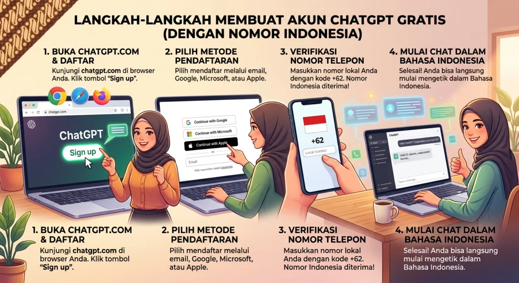 langkah langkah membuat akun chatgpt gratis dengan nomor telepon indonesia